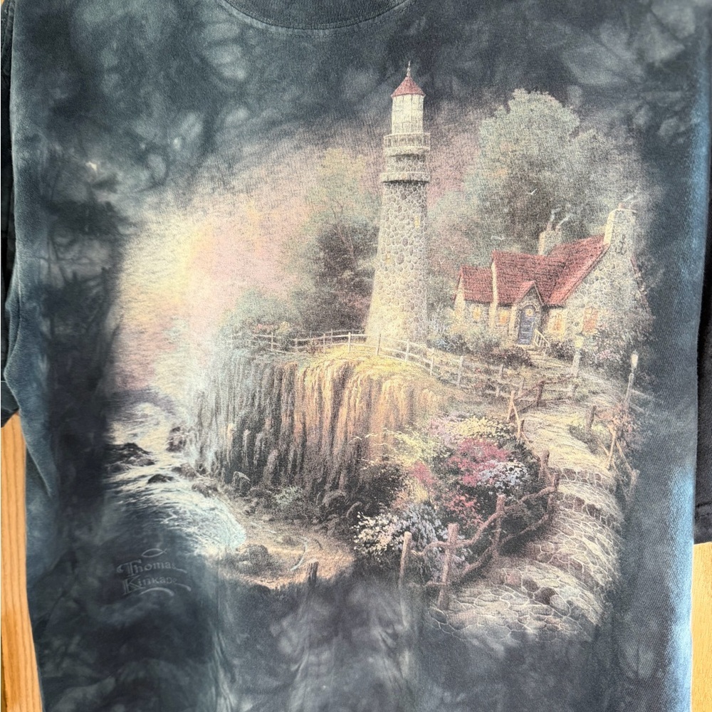 THOMAS KINKAD Tie Dye Nautical Lighthouse Graphic Cotton Shirt Unisex Size L - Picture 2 of 9
